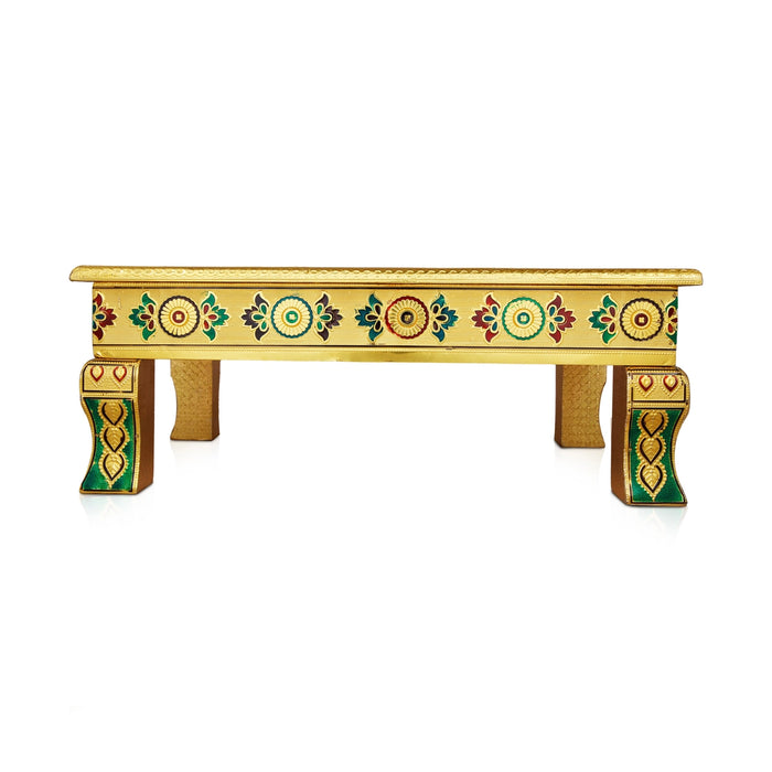 Bajot - 12 x 18 Inches | Gold Meenakari Design Manai Palagai/ Wooden Chowki for Pooja - Pooja Aasan & Bajot & Pooja Mat