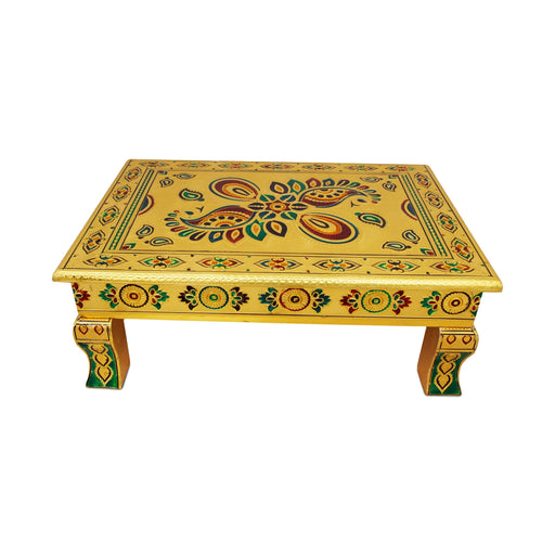 Bajot - 12 x 18 Inches | Gold Meenakari Design Manai Palagai/ Wooden Chowki for Pooja - Pooja Aasan & Bajot & Pooja Mat
