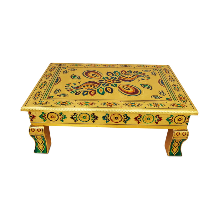 Bajot - 12 x 18 Inches | Gold Meenakari Design Manai Palagai/ Wooden Chowki for Pooja - Pooja Aasan & Bajot & Pooja Mat