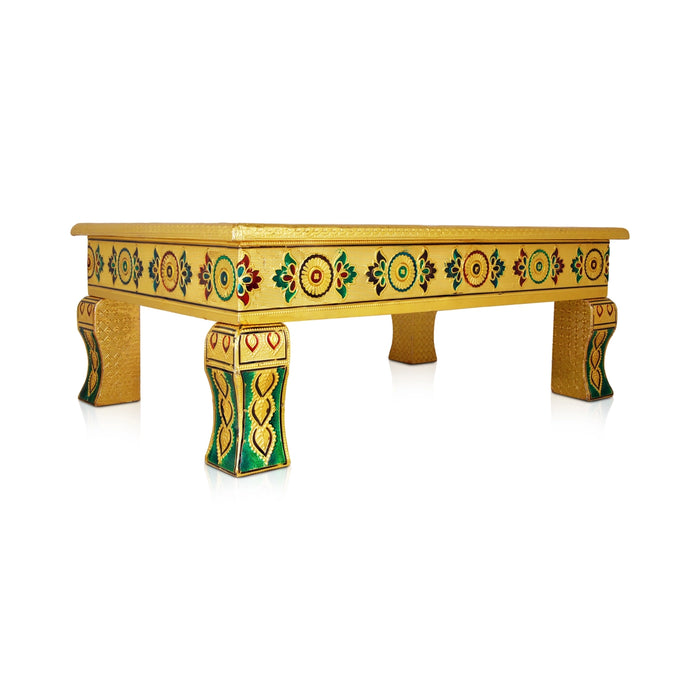 Bajot - 12 x 18 Inches | Gold Meenakari Design Manai Palagai/ Wooden Chowki for Pooja - Pooja Aasan & Bajot & Pooja Mat