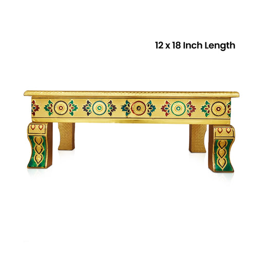 Bajot - 12 x 18 Inches | Gold Meenakari Design Manai Palagai/ Wooden Chowki for Pooja - Pooja Aasan & Bajot & Pooja Mat