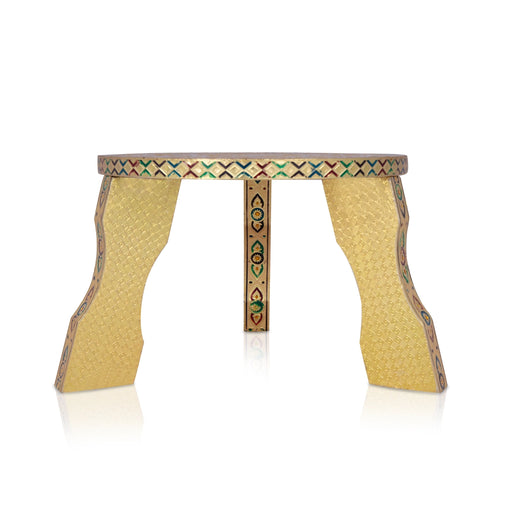 Patla - 12 x 12 Inches | Round Meenakari Design Chowki/ Golden Polish Manai Palagai for Pooja - Pooja Aasan & Bajot & Pooja Mat