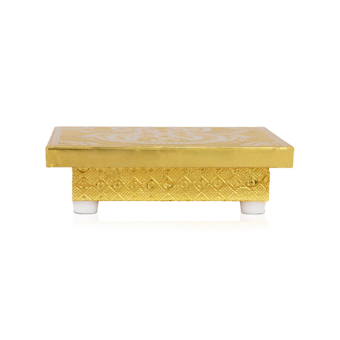 Bajot - 1.75 x 5 x 5 Inches | Wooden Manai Palagai/ Gold Polish Chowki for Pooja/ 265 Gms Approx