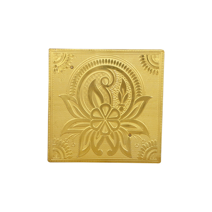 Bajot - 1.75 x 5 x 5 Inches | Wooden Manai Palagai/ Gold Polish Chowki for Pooja/ 265 Gms Approx