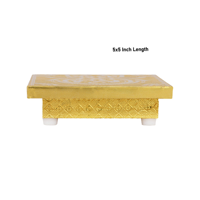 Bajot - 1.75 x 5 x 5 Inches | Wooden Manai Palagai/ Gold Polish Chowki for Pooja/ 265 Gms Approx