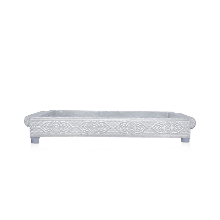 Decorative Tray - 1.5 x 10 x 7 Inches | Wooden Plate/ Silver Polish Thali Tray for Pooja/ 460 Gms Approx