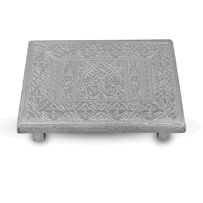 Bajot - 3 x 10 x 7 Inches | Silver Polish Chowki/ Manai Palagai for Pooja - Pooja Aasan & Bajot & Pooja Mat