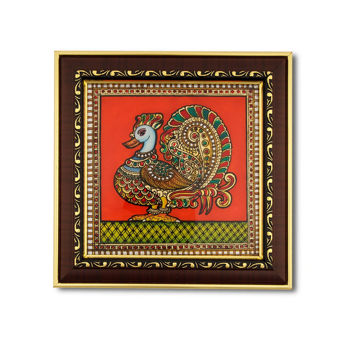 Swan Design Tanjore Glass Painting Photo Frame - 8 x 8 Inches | Thanjavur Glass Painting Wall Decor - Hindu God Photos & Frames