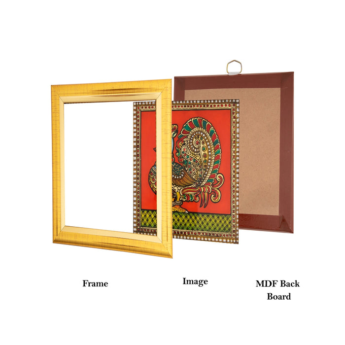 Swan Design Tanjore Glass Painting Photo Frame - 8 x 8 Inches | Thanjavur Glass Painting Wall Decor - Hindu God Photos & Frames