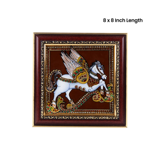 Horse Design Tanjore Glass Painting Photo Frame - 8 x 8 Inches | Thanjavur Glass Painting Wall Decor - Hindu God Photos & Frames
