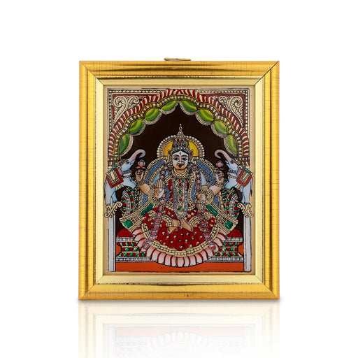 Gajalakshmi Murti Tanjore Glass Painting Photo Frame- 6 X 5 Inches | Thanjavur Glass Painting Wall Picture Frame - Hindu God Photos & Frames