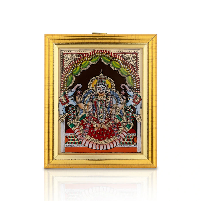 Gajalakshmi Murti Tanjore Glass Painting Photo Frame- 6 X 5 Inches | Thanjavur Glass Painting Wall Picture Frame - Hindu God Photos & Frames