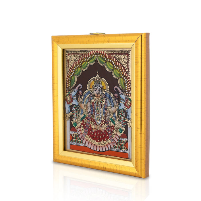 Gajalakshmi Murti Tanjore Glass Painting Photo Frame- 6 X 5 Inches | Thanjavur Glass Painting Wall Picture Frame - Hindu God Photos & Frames