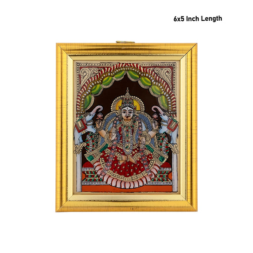 Gajalakshmi Murti Tanjore Glass Painting Photo Frame- 6 X 5 Inches | Thanjavur Glass Painting Wall Picture Frame - Hindu God Photos & Frames