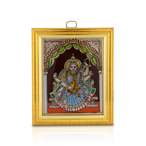 Saraswati Murti Tanjore Glass Painting Photo Frame- 6 X 5 Inches | Thanjavur Glass Painting Wall Picture Frame - Hindu God Photos & Frames