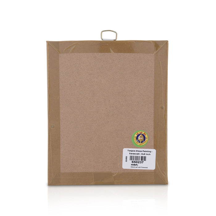 Saraswati Murti Tanjore Glass Painting Photo Frame- 6 X 5 Inches | Thanjavur Glass Painting Wall Picture Frame - Hindu God Photos & Frames