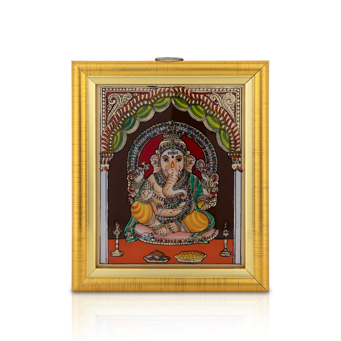 Ganesh Murti Tanjore Glass Painting Photo Frame - 6 X 5 Inches | Thanjavur Glass Painting Wall Picture Frame - Hindu God Photos & Frames