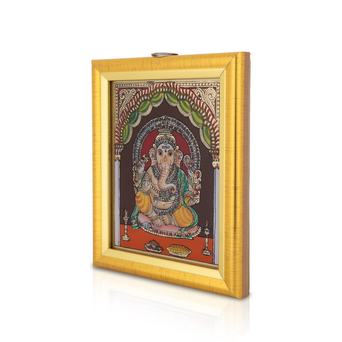 Ganesh Murti Tanjore Glass Painting Photo Frame - 6 X 5 Inches | Thanjavur Glass Painting Wall Picture Frame - Hindu God Photos & Frames