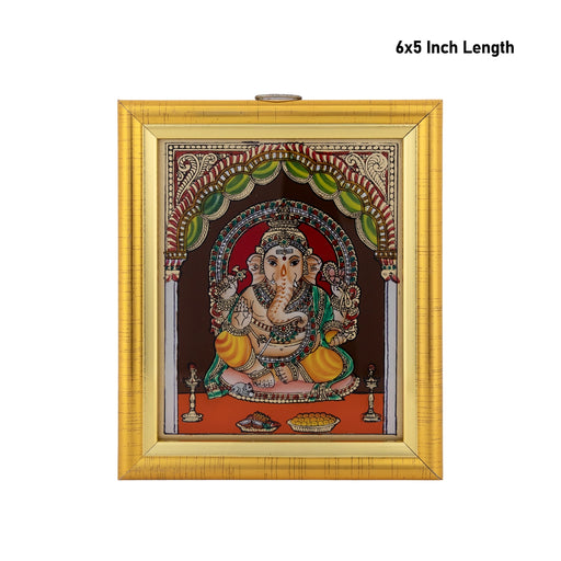 Ganesh Murti Tanjore Glass Painting Photo Frame - 6 X 5 Inches | Thanjavur Glass Painting Wall Picture Frame - Hindu God Photos & Frames
