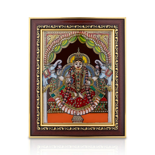 Gajalakshmi Murti Tanjore Glass Painting Photo Frame- 10 X 8 Inches | Thanjavur Glass Painting Wall Picture Frame - Hindu God Photos & Frames