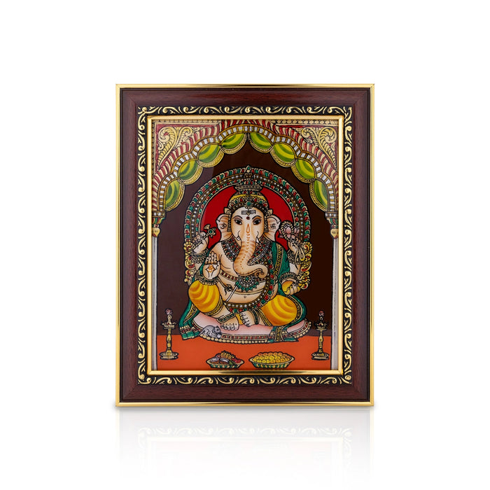 Ganesh Murti Design Tanjore Glass Painting Photo Frame - 10 X 8 Inches | Thanjavur Glass Painting Wall Picture Frame - Hindu God Photos & Frames