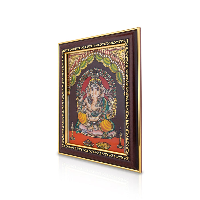 Ganesh Murti Design Tanjore Glass Painting Photo Frame - 10 X 8 Inches | Thanjavur Glass Painting Wall Picture Frame - Hindu God Photos & Frames