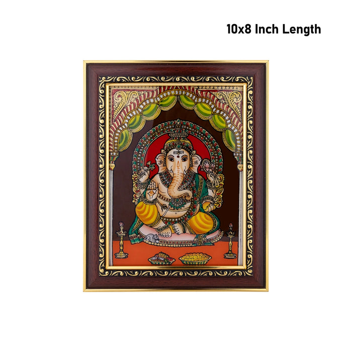 Ganesh Murti Design Tanjore Glass Painting Photo Frame - 10 X 8 Inches | Thanjavur Glass Painting Wall Picture Frame - Hindu God Photos & Frames