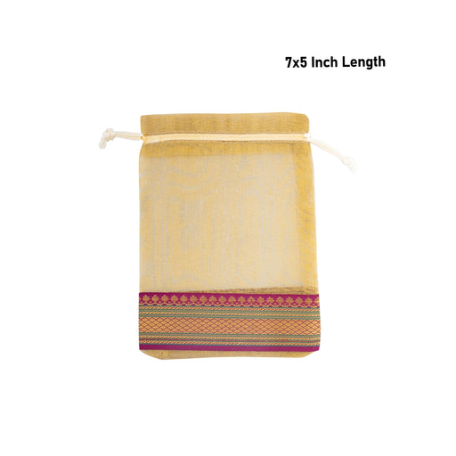 Thamboolam Bag Set - 7 x 5 Inches | 5 Pcs/ Jari Border Design Potli Bag/ Tambula Bag for Wedding/ Assorted Colour - Bags & Pouches