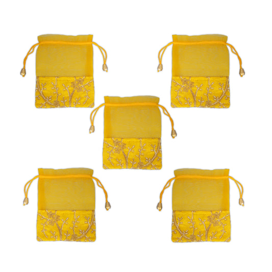 Thamboolam Bag Set - 7 x 5 Inches | 5 Pcs/ Embroidery Thambula Pai/ Tambula Bag for Wedding - Bags & Pouches