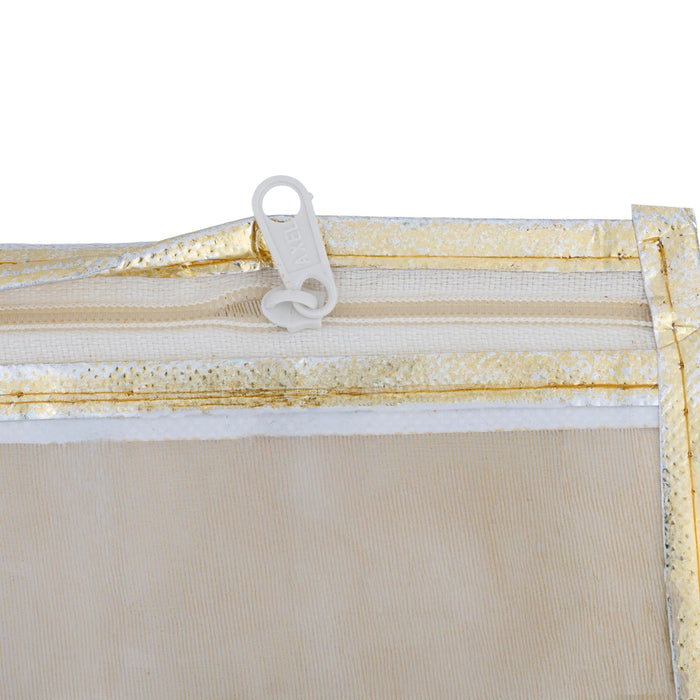 Saree Pouch - 17 x 14 Inches | 4 Pcs Set / Jari Pattern Saree Organizer / Transparent Zip Storage Bag