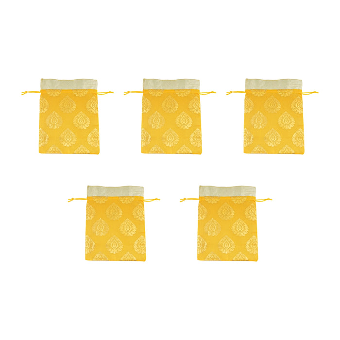 Thamboolam Bag Set - 9 x 7 Inches | 5 Pcs/ Jari Design Potli Bag/ Tambula Bag for Wedding/ Assorted Colour - Bags & Pouches