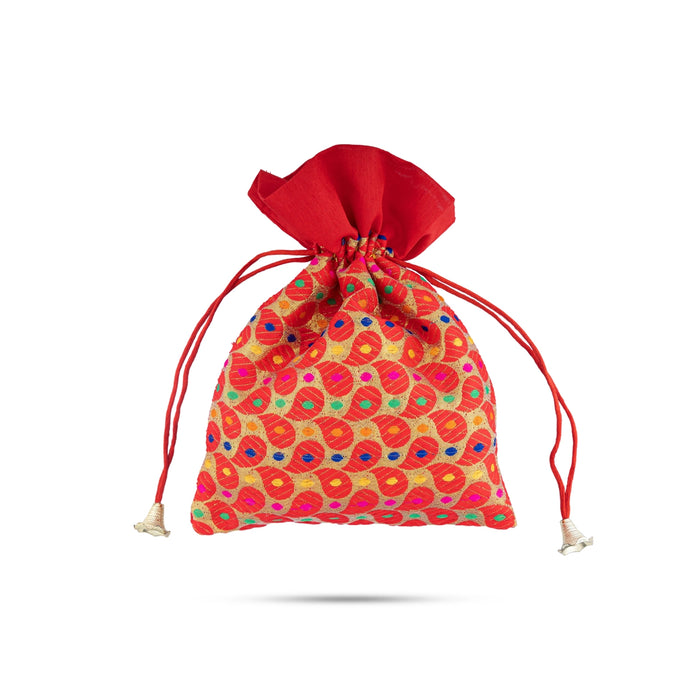 Thamboolam Bag Set - 9 x 7 Inches | 5 Pcs/ Brocade Material Potli Bag/ Tambula Bag for Wedding/ Assorted Colour - Bags & Pouches