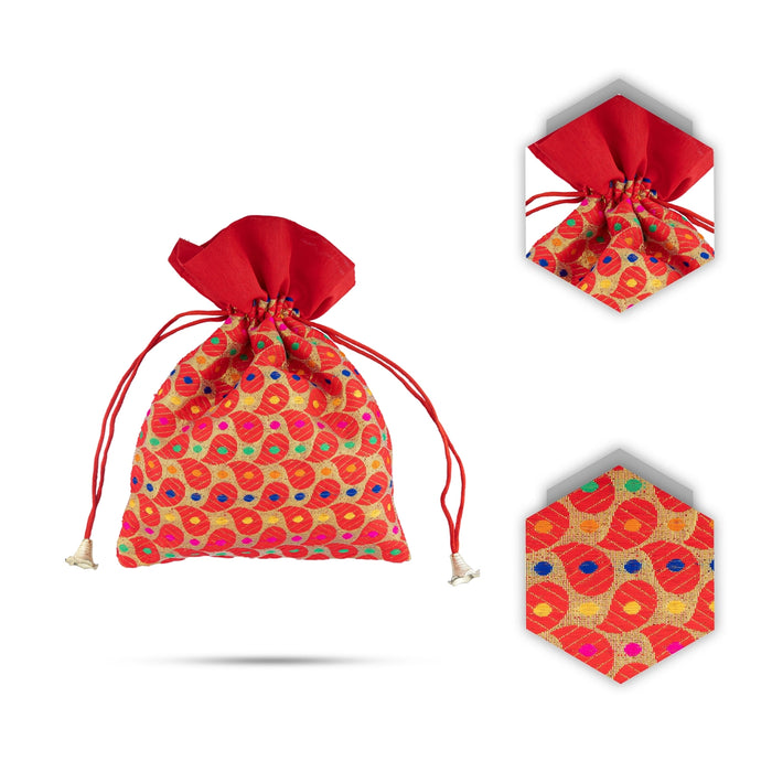 Thamboolam Bag Set - 9 x 7 Inches | 5 Pcs/ Brocade Material Potli Bag/ Tambula Bag for Wedding/ Assorted Colour - Bags & Pouches