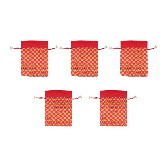 Thamboolam Bag Set - 9 x 7 Inches | 5 Pcs/ Brocade Material Potli Bag/ Tambula Bag for Wedding/ Assorted Colour - Bags & Pouches