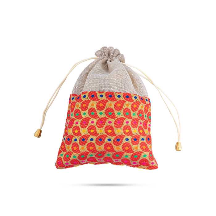 Thamboolam Bag Set - 9 x 7 Inches | 5 Pcs/ Brocade & Jute Material Potli Bag/ Tambula Bag for Wedding/ Assorted Colour - Bags & Pouches