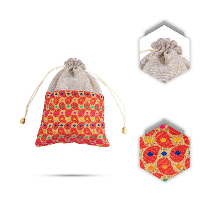 Thamboolam Bag Set - 9 x 7 Inches | 5 Pcs/ Brocade & Jute Material Potli Bag/ Tambula Bag for Wedding/ Assorted Colour - Bags & Pouches