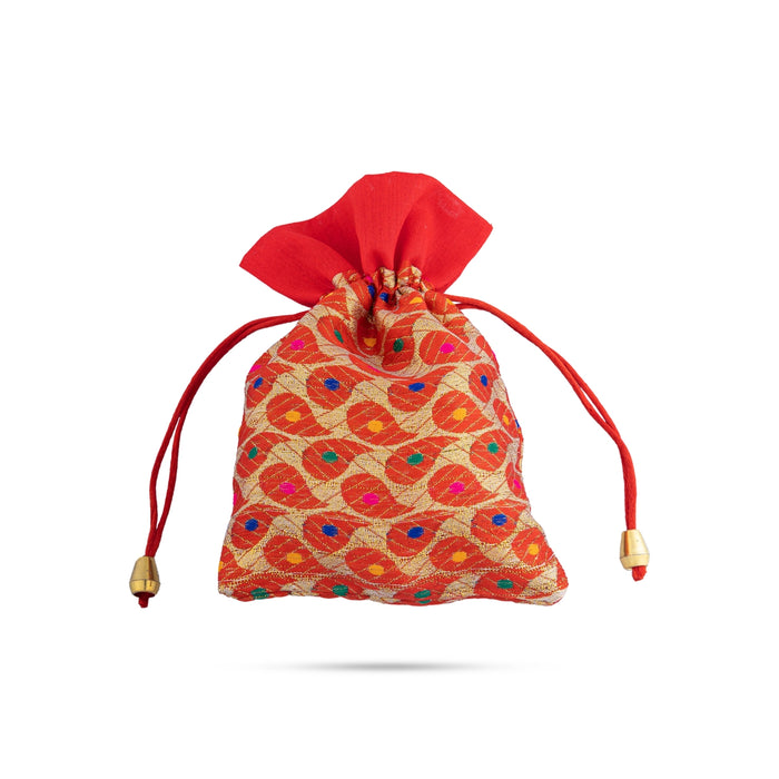 Thamboolam Bag Set - 7 x 5 Inches | 5 Pcs/ Brocade Material Potli Bag/ Tambula Bag for Wedding/ Assorted Colour - Bags & Pouches