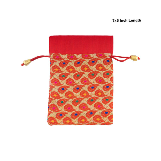 Thamboolam Bag Set - 7 x 5 Inches | 5 Pcs/ Brocade Material Potli Bag/ Tambula Bag for Wedding/ Assorted Colour - Bags & Pouches