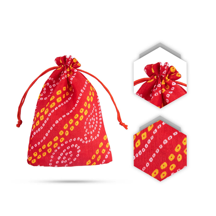 Thamboolam Bag Set - 7 x 5 Inches | 5 Pcs/ Bandhej Material Potli Bag/ Tambula Bag for Wedding/ Assorted Colour - Bags & Pouches