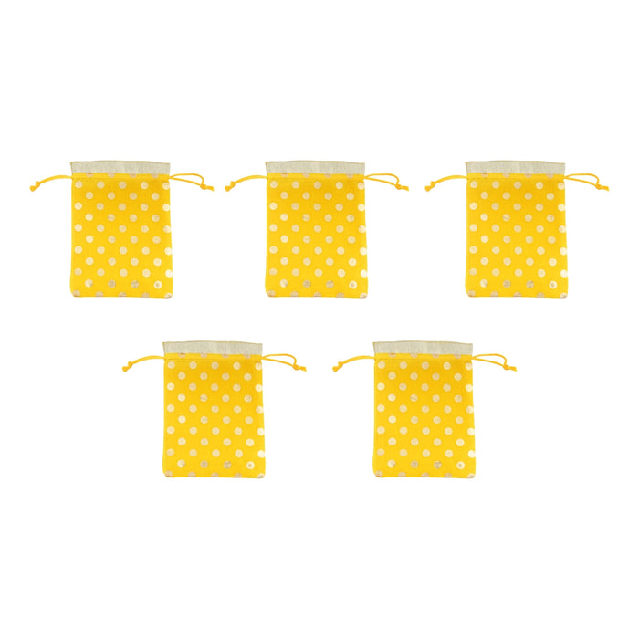 Thamboolam Bag Set - 7 x 5 Inches | 5 Pcs/ Jari Design Potli Bag/ Tambula Bag for Wedding/ Assorted Colour - Bags & Pouches