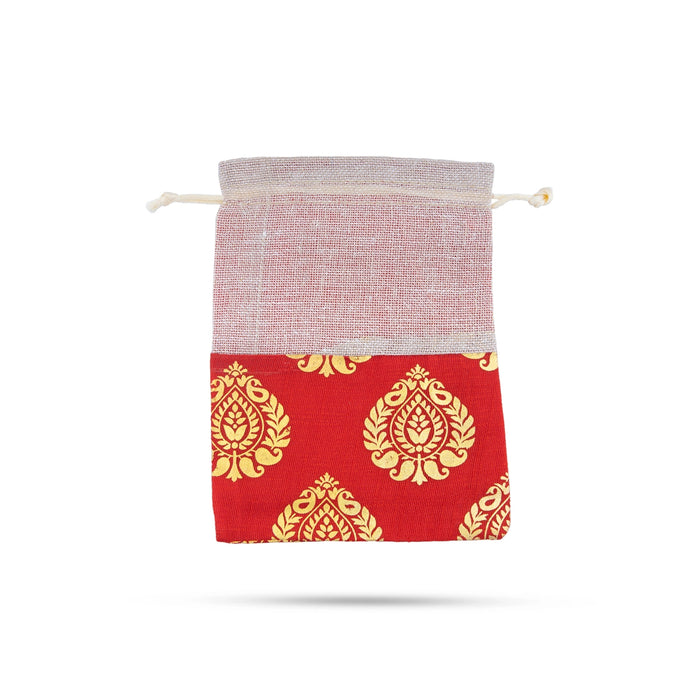 Thamboolam Bag Set - 7 x 5 Inches | 5 Pcs/ Jari With Jute Design Potli Bag/ Tambula Bag for Wedding/ Assorted Colour - Bags & Pouches