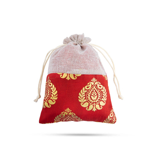 Thamboolam Bag Set - 7 x 5 Inches | 5 Pcs/ Jari With Jute Design Potli Bag/ Tambula Bag for Wedding/ Assorted Colour - Bags & Pouches