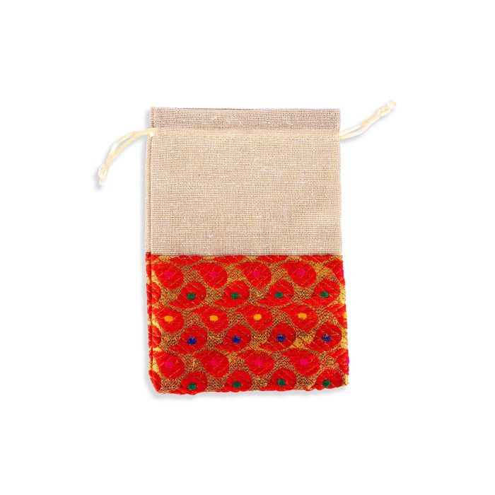 Thamboolam Bag Set - 7 x 5 Inches | 5 Pcs / Brocade Jute Material Potli Bag/ Tambula Bag for Wedding - Bags & Pouches