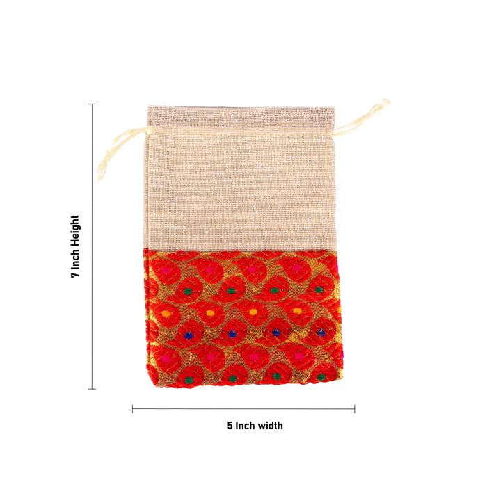 Thamboolam Bag Set - 7 x 5 Inches | 5 Pcs / Brocade Jute Material Potli Bag/ Tambula Bag for Wedding - Bags & Pouches