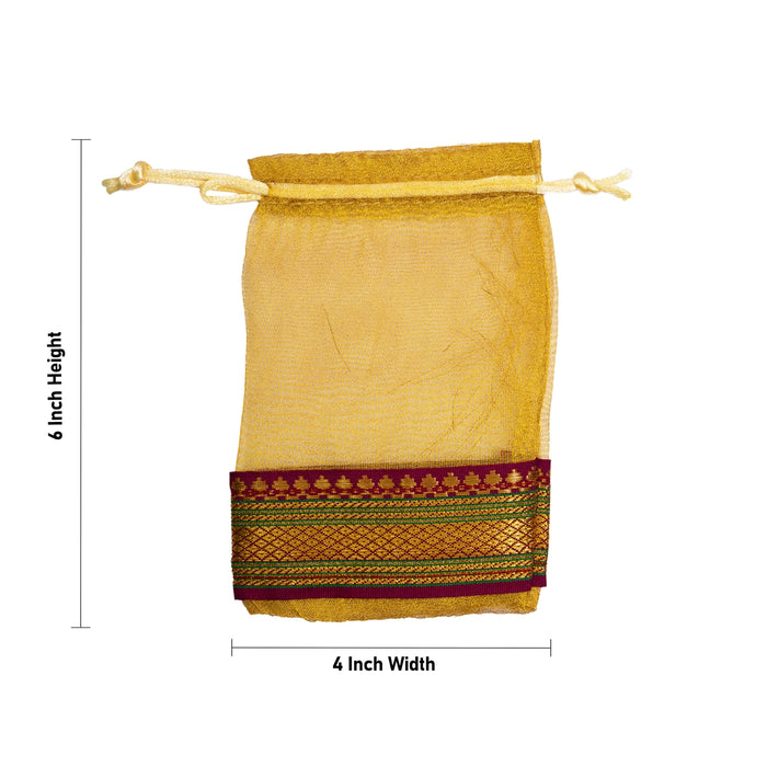 Thamboolam Bag Set - 6 x 4 Inches | 5 Pcs/ Jari Border Design Potli Bag/ Tambula Bag for Wedding