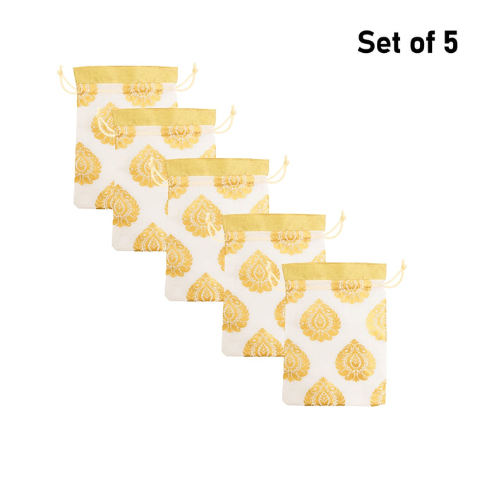 Thamboolam Bag Set - 7 x 5 Inches | 5 Pcs/ Tambulam Gift Bag / Return Gift Pouch for Pooja