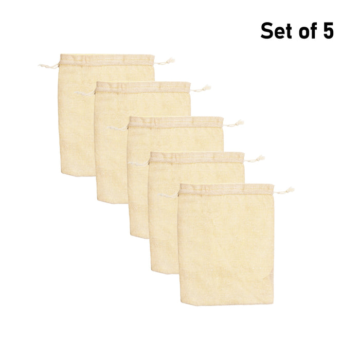 Thamboolam Bag Set - 9 x 7 Inches | 5 Pcs/ Potli Bag/ Cotton Jute Bag/ Tambula Bag for Festive Occasions