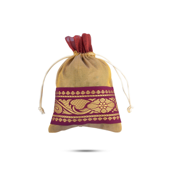 Thamboolam Bag Set - 7.5 x 5 Inches | 5 Pcs/ Jari Border Design Potli Bag/ Tambula Bag for Wedding/ Assorted Colour - Bags & Pouches