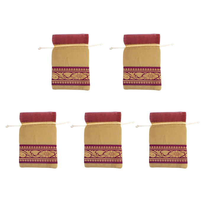 Thamboolam Bag Set - 7.5 x 5 Inches | 5 Pcs/ Jari Border Design Potli Bag/ Tambula Bag for Wedding/ Assorted Colour - Bags & Pouches