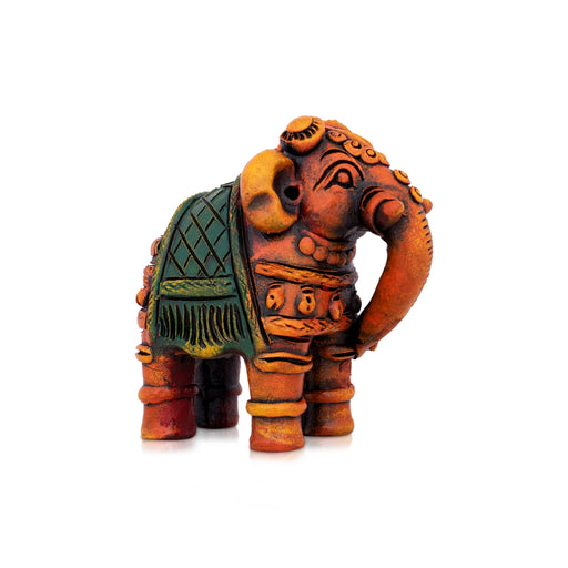 Elephant Statue - 6 x 5.5 Inches | Terracotta Clay Elephant Figurine/ Punching Elephant Sculpture for Home - Table Stand Accessories